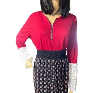 Front Zip Lace Bell Sleeve Fairycore Retro Boho Stylish Top